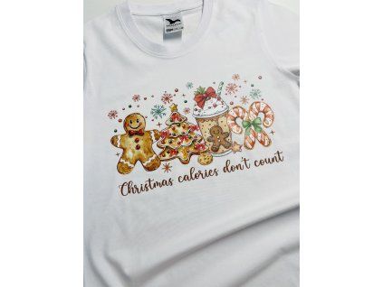 Dámske tričko - Christmas calories don’t count (biele a červené)