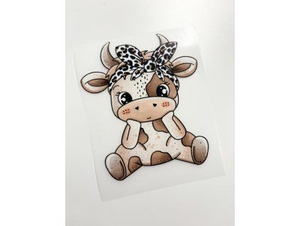 Nažehlovačka na oblečenie - Čokoládová kravička s mašličkou  Š12cm x D14cm